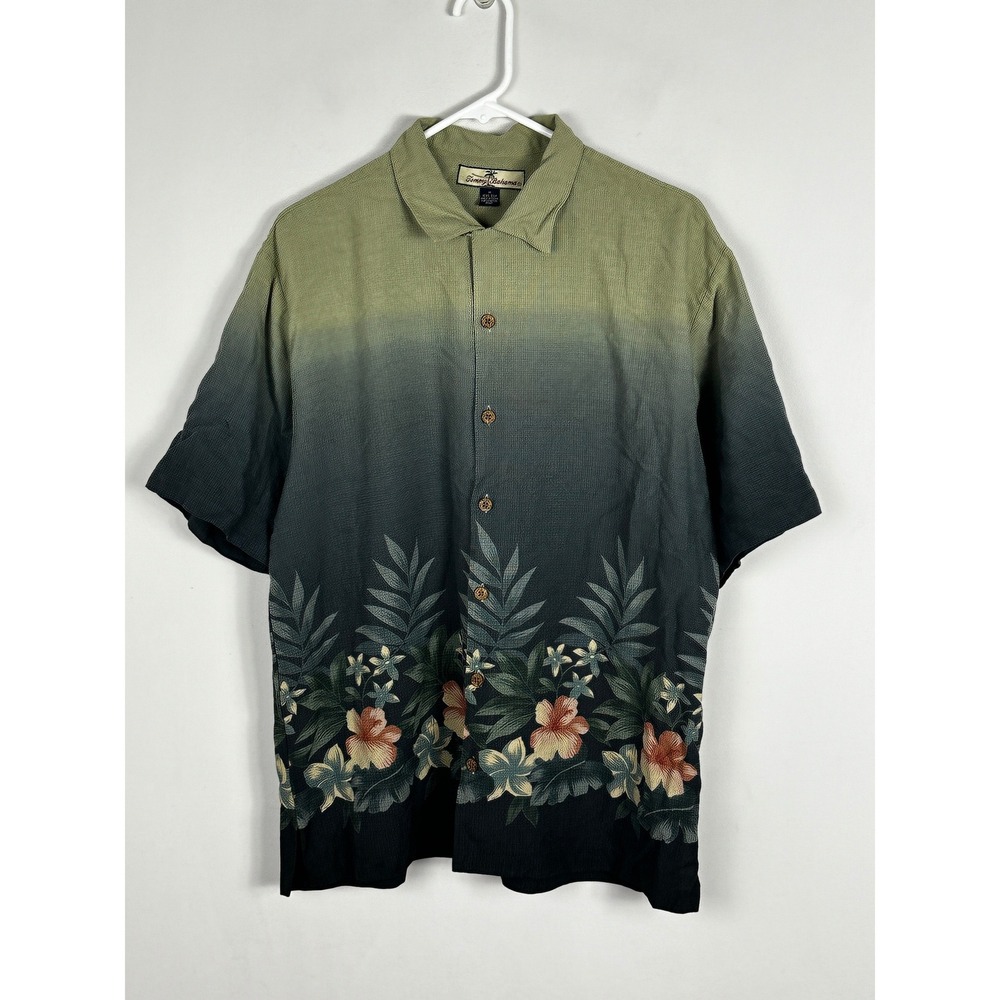 Tommy Bahama 100% Silk Mens Button Down Collared Shirt Short Sleeve Size Medium‎